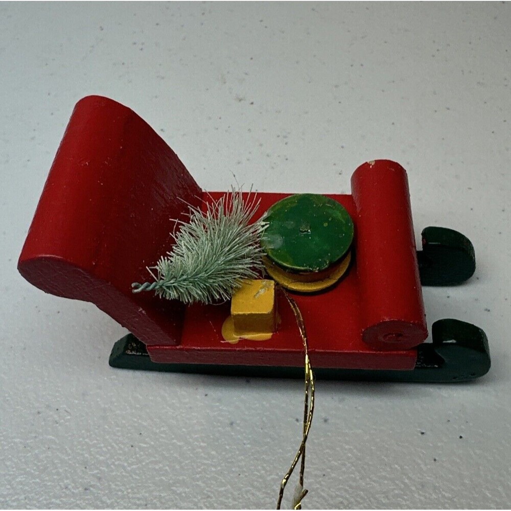 Vintage Christmas Ornament Sleigh Carrying Tree Handcrafted